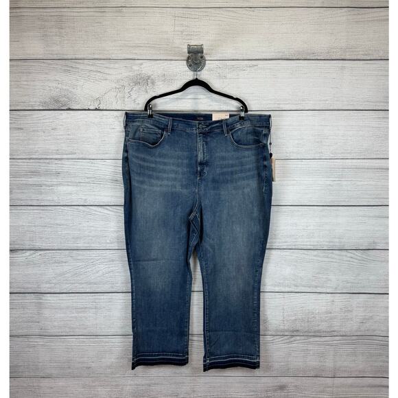 NYDJ Plus Size Marilyn Straight Stripe Raw Hem Jeans Size 26W - Picture 1 of 8